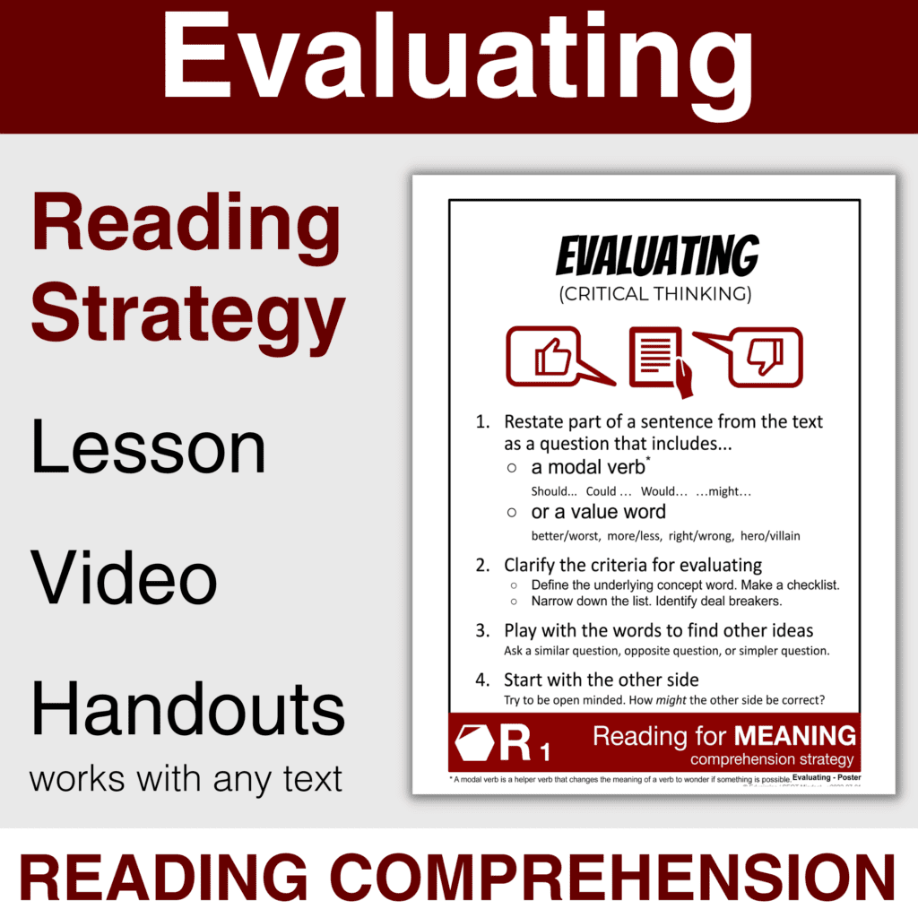 Evaluating Reading Strategy: Lesson, video, handouts (that work with any text)