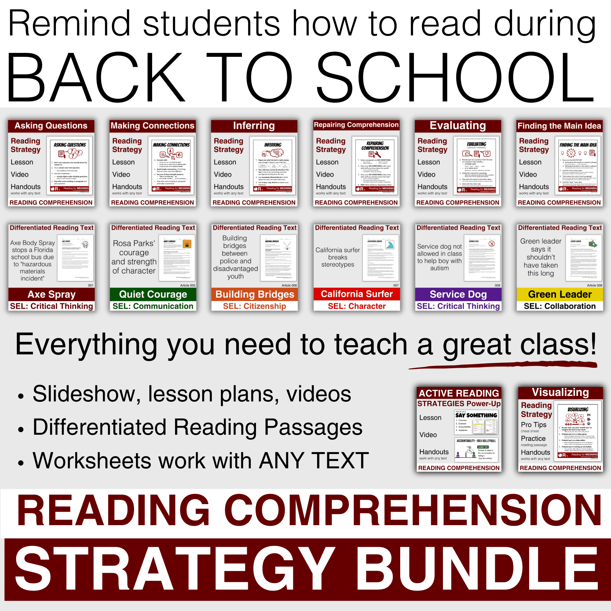 Remind Students How To Read During Back To School - Reading Comprehension Strategy PDF Bundle